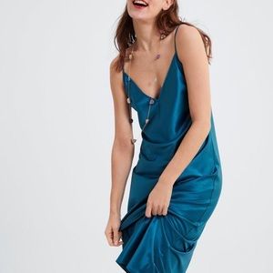 Zara satin blue slip dress
